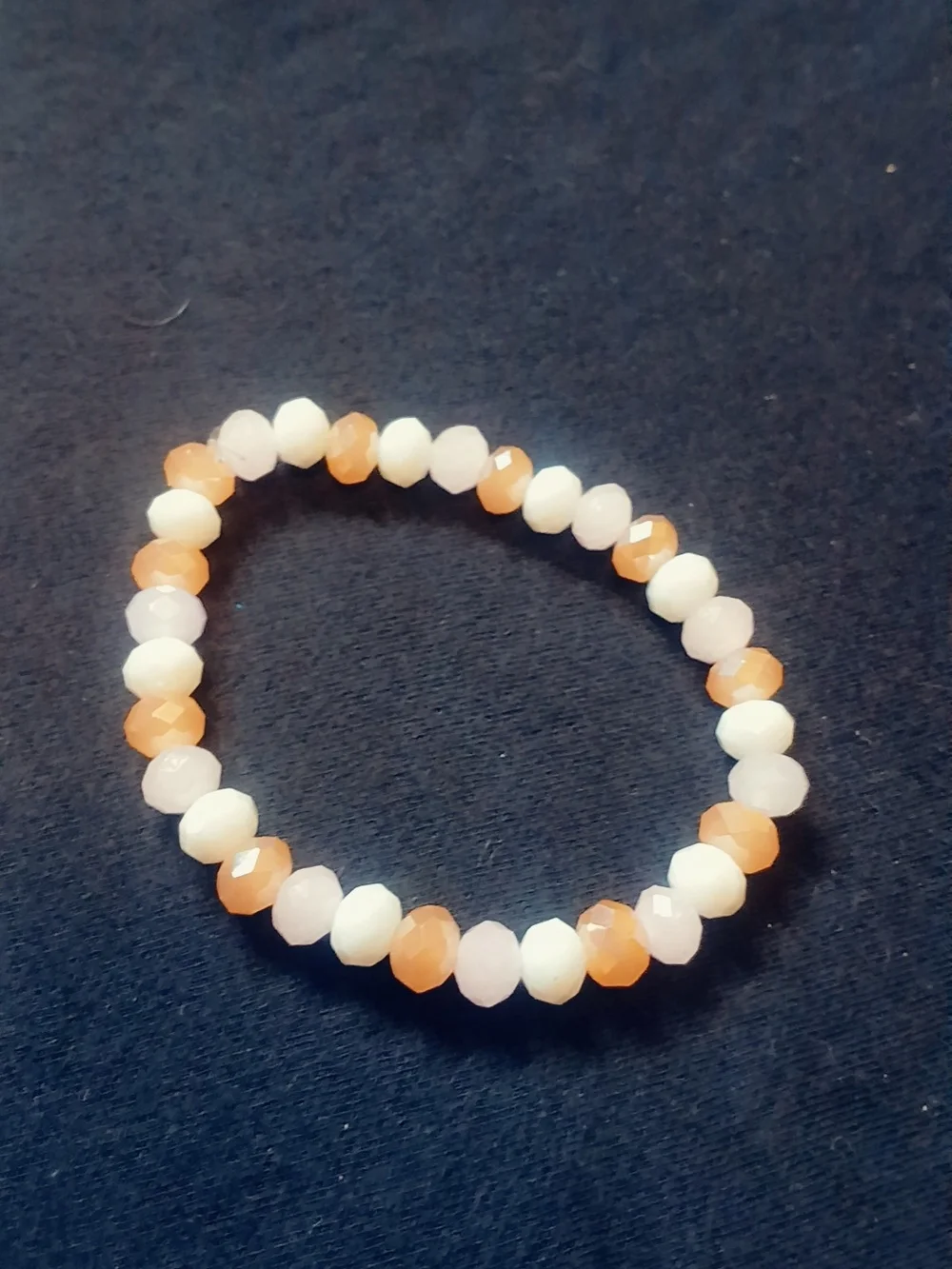 White and Peach Beaded Stretch Bracelet
